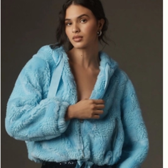 Anthropologie Sky Blue Faux Fur Coat - Picture 4 of 4
